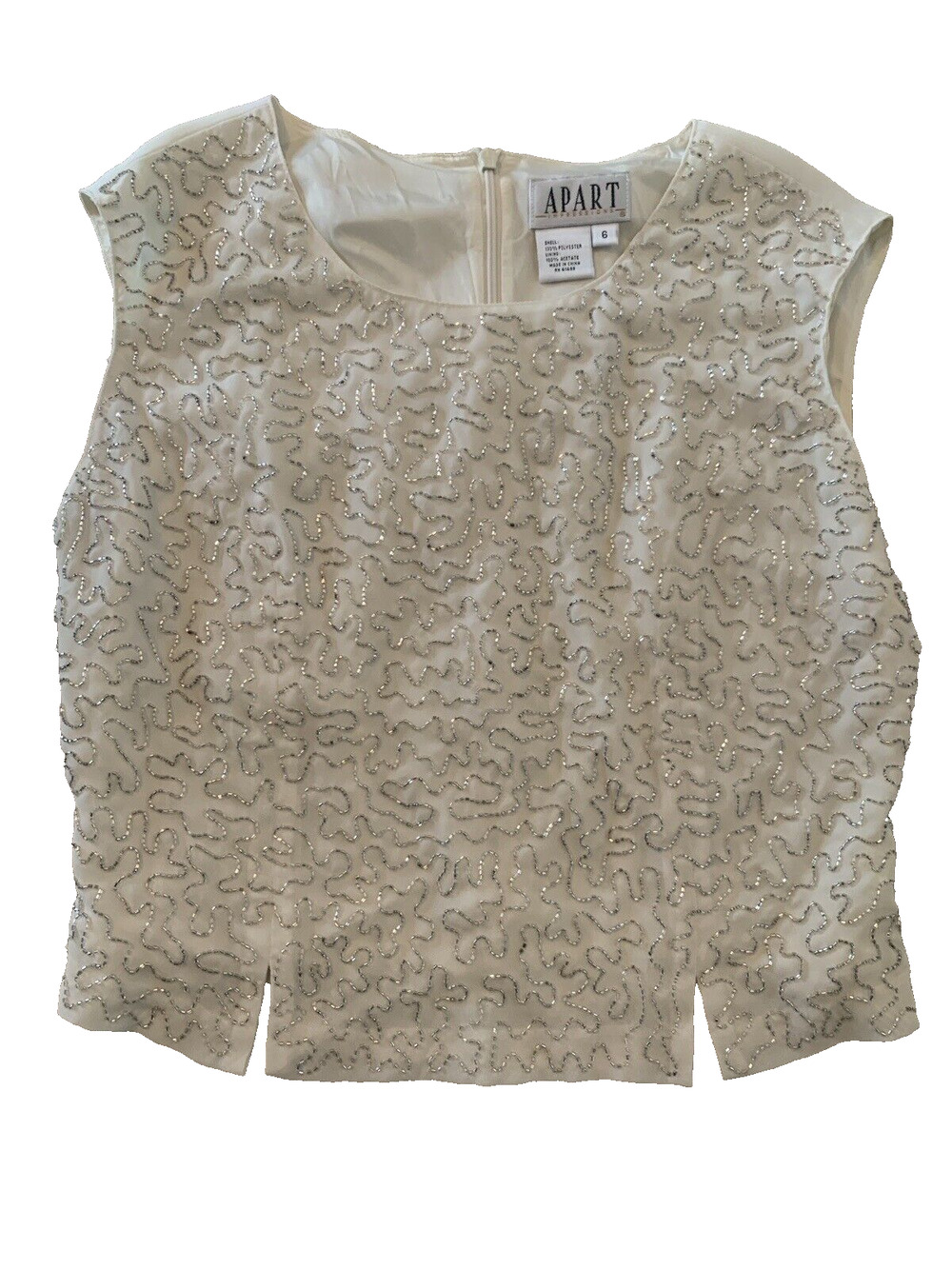 Vtg Apart Impressions Womens Ivory Formal Beaded Blouse Size 6 Glam Sleeveless